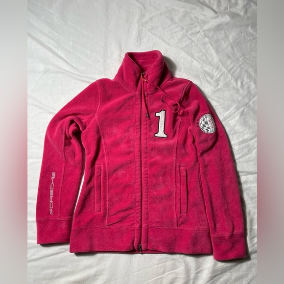Porsche Performance racing Design selection Full zip Pink sweater womens Sz XS